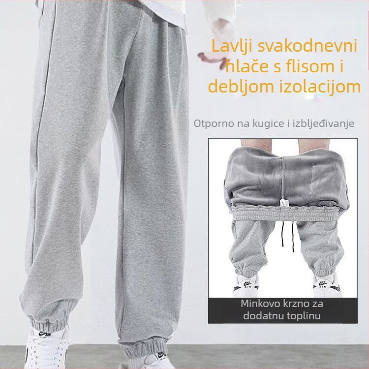 Muške casual hlače s fleec podstavom, debele, visokim strukom, mikroelastične, ravni kroj