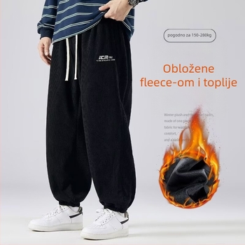 Muške flis hlače za zimu (zimu, ravni kroj, srednja visina struka, vezanje vrpce), casual hlače