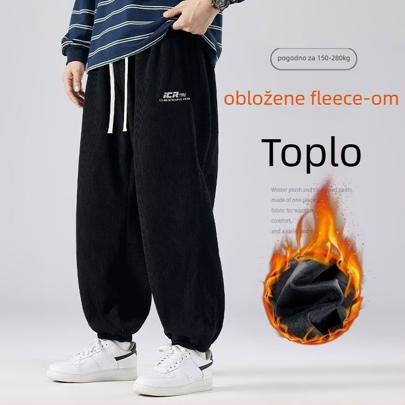 Muške flis hlače za zimu (zimu, ravni kroj, srednja visina struka, vezanje vrpce), casual hlače