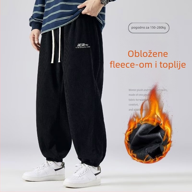 Muške flis hlače za zimu (zimu, ravni kroj, srednja visina struka, vezanje vrpce), casual hlače