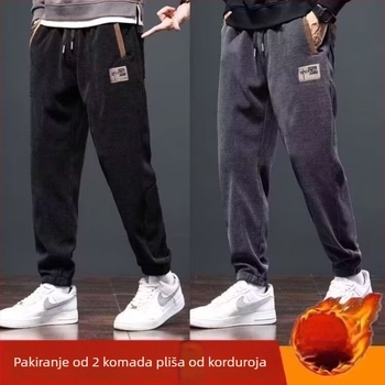 Muške corduroy hlače ravnog kroja s flisom, ležerni stil, visok pas, zima
