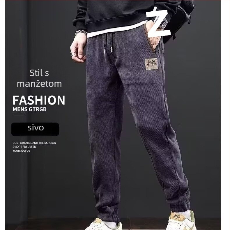 Muške corduroy hlače ravnog kroja s flisom, ležerni stil, visok pas, zima