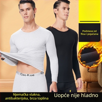 Muški topli set donjeg rublja, pulover s okruglim izrezom i uskim donjim dijelom, flis podstava, 95% poliester