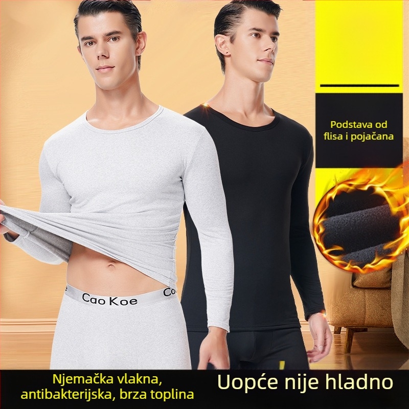Muški topli set donjeg rublja, pulover s okruglim izrezom i uskim donjim dijelom, flis podstava, 95% poliester