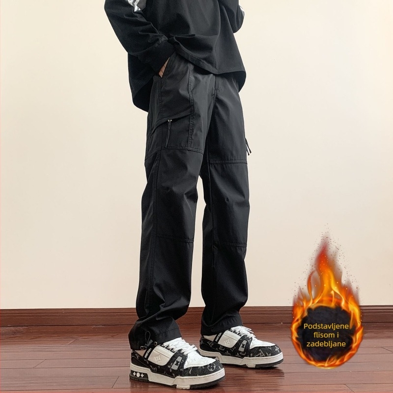 Muške softshell hlače za planinarenje, funkcionalne cargo hlače, s flisom, debljine, ravni kroj, opuštene, duge
