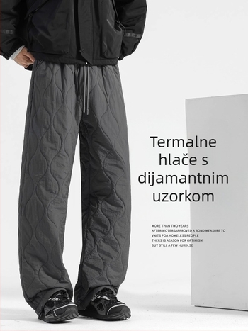 Muške zimske hlače s fleec podstavom, širokih nogavica, ravnog kroja, s vezicama, casual sport