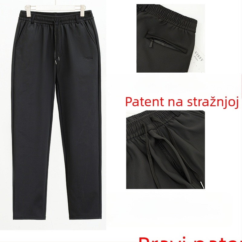 Muške hlače ravnog kroja s elastičnim pojasom, flis podstava, zatvarač, poliester