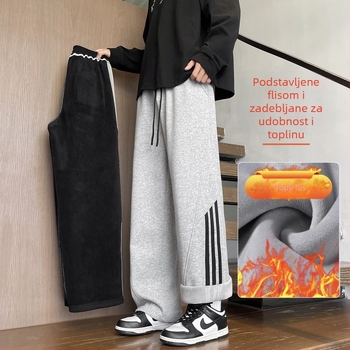 Hlače za tinejdžere za proljeće, jesen i zimu, s flis podstavom, debele, casual i trendi jogger hlače za učenike srednje škole.