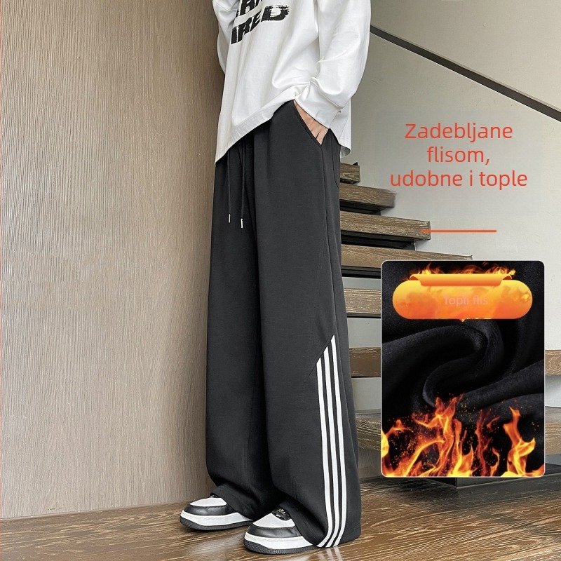Hlače za tinejdžere za proljeće, jesen i zimu, s flis podstavom, debele, casual i trendi jogger hlače za učenike srednje škole.