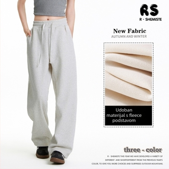 RS muške pamučne hlače s flis podstavom, široki kroj, šnura za struk, visok pas