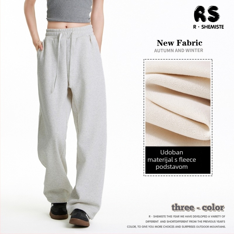 RS muške pamučne hlače s flis podstavom, široki kroj, šnura za struk, visok pas