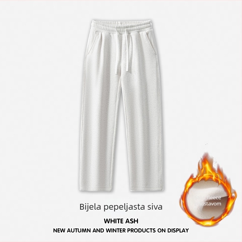 RS muške pamučne hlače s flis podstavom, široki kroj, šnura za struk, visok pas