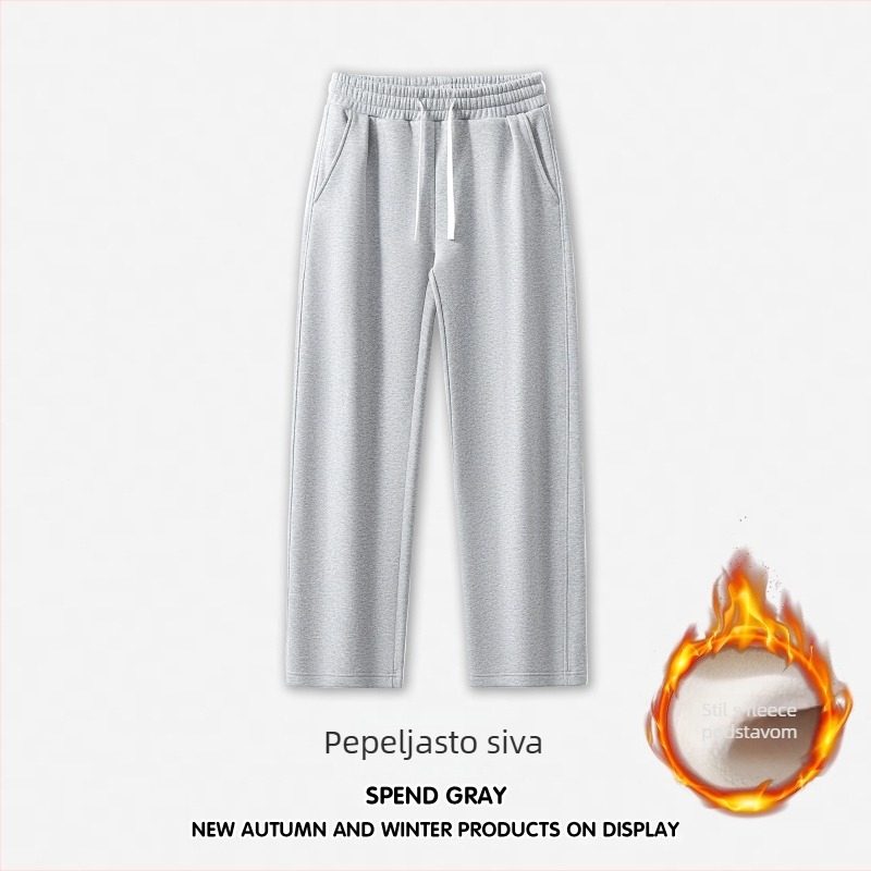 RS muške pamučne hlače s flis podstavom, široki kroj, šnura za struk, visok pas