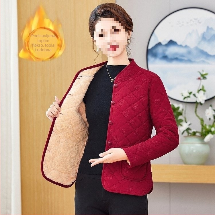 Puffer kaput od poliestera, polo ovratnik, zatvara se jednim gumbom, srednja duljina 65–80 cm