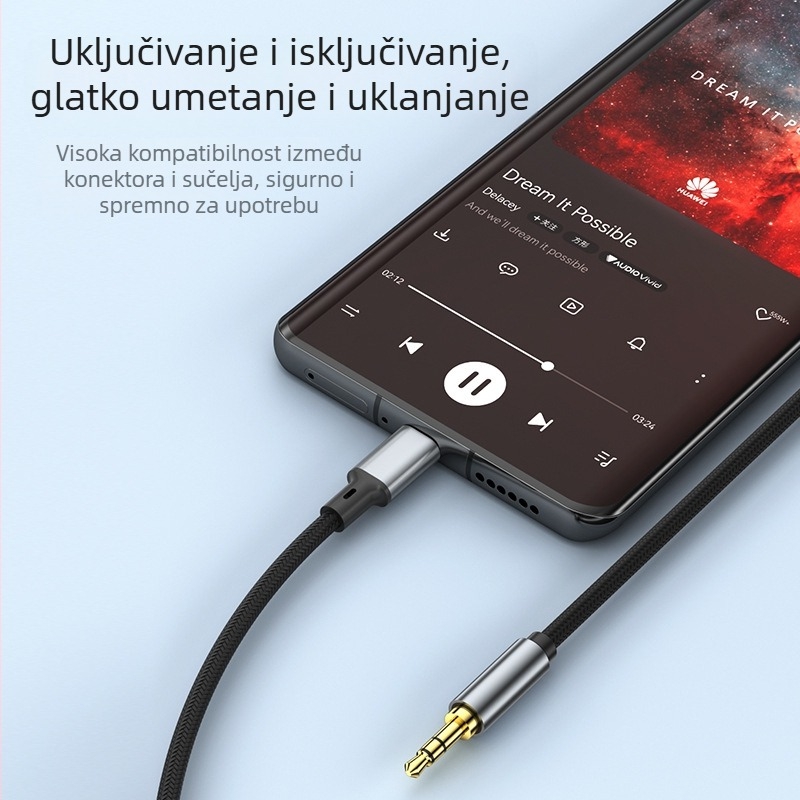 Type-C na 3,5 mm audio adapter kabel za Android – duljina 0,5 m, digitalni prijenos zvuka, čip Zhongke Lanxun 136T, bakreni vodič s cínovim premazom