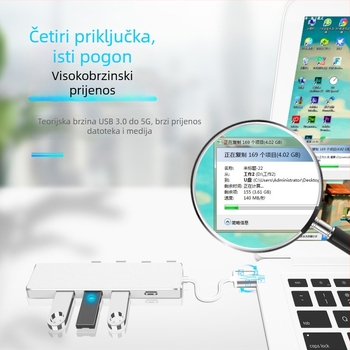 USB 3.0 OTG hub s četiri porta, brzina prijenosa 5 Gbps, napajanje putem USB (bez vanjskog napajanja)