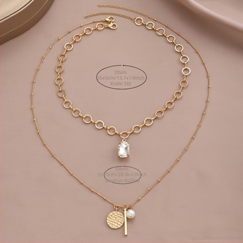 Ogrlica s višestrukim slojevima, geometrijski dizajn s kristalima, klavikularni lanac, legura željeza i cinka, elektropoliranje