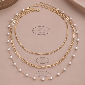 Ogrlica s višestrukim slojevima, geometrijski dizajn s kristalima, klavikularni lanac, legura željeza i cinka, elektropoliranje