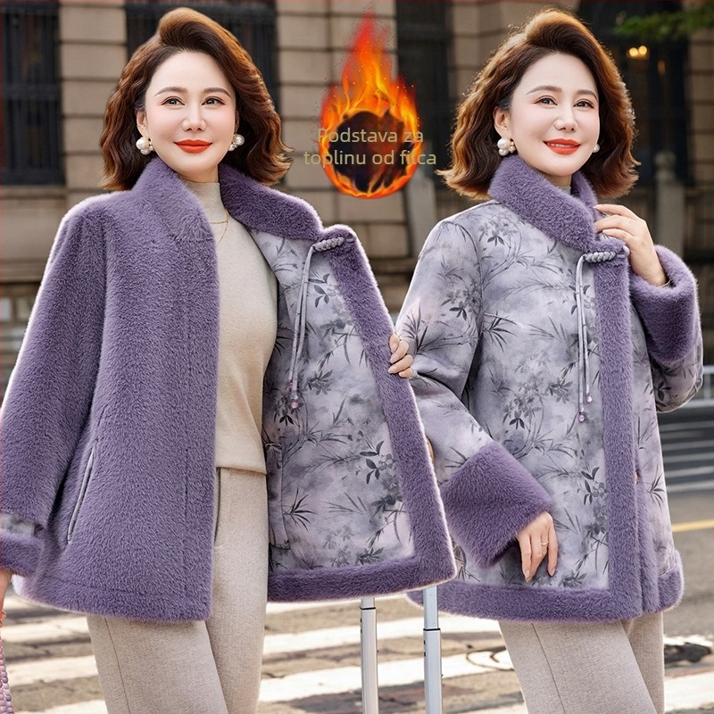 Jakna od pamuka s Mink Velvet podstavom, kineskog stila, stojeći ovratnik, zip prednji, kratka, opuštenog kroja