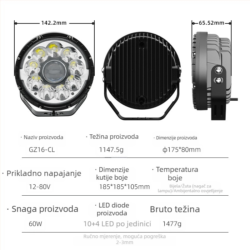 Harley stil motociklističko prednje svjetlo s retro dizajnom i uklonjivim sjenilom lampe (12-80V, 60W, 4000lm, aluminijsko kućište, IP65)