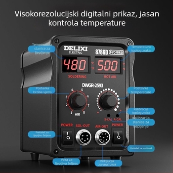 858D 2-u-1 Stanica za toplinski zrak s desolderingom i bezolovnim lemilicom za popravak mobitela i računala