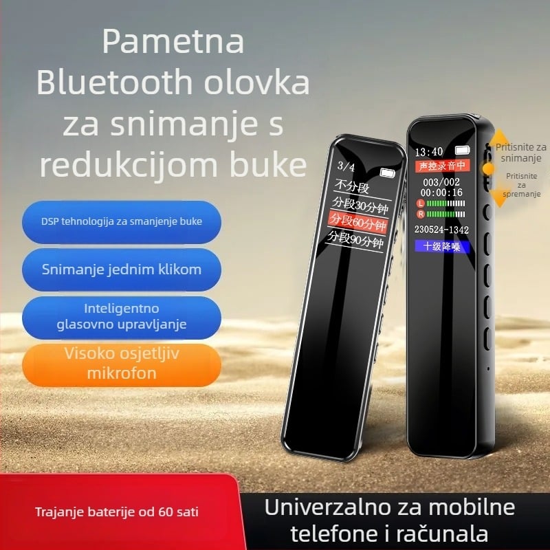 Snimačka olovka, 30 sati snimanja, TF kartica, boja zaslona, USB 2.0, dva mikrofona