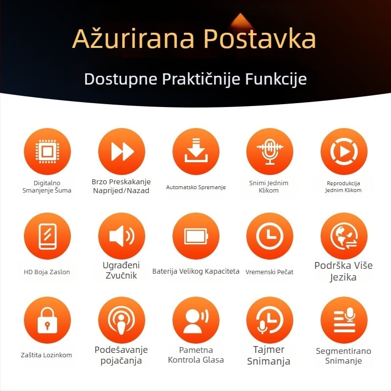 Boston A20S diktafon s redukcijom šuma, 12-satno snimanje, podrška TF kartice, USB 2.0, do 999 snimaka