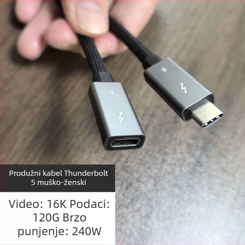 Thunderbolt 5 USB-C podatkovni kabel za kućište za mobilni tvrdi disk, duljina 1 m, kompatibilan TB5/4, Type-C sučelje, konektor s pravim kutem, Mac-kompatibilan