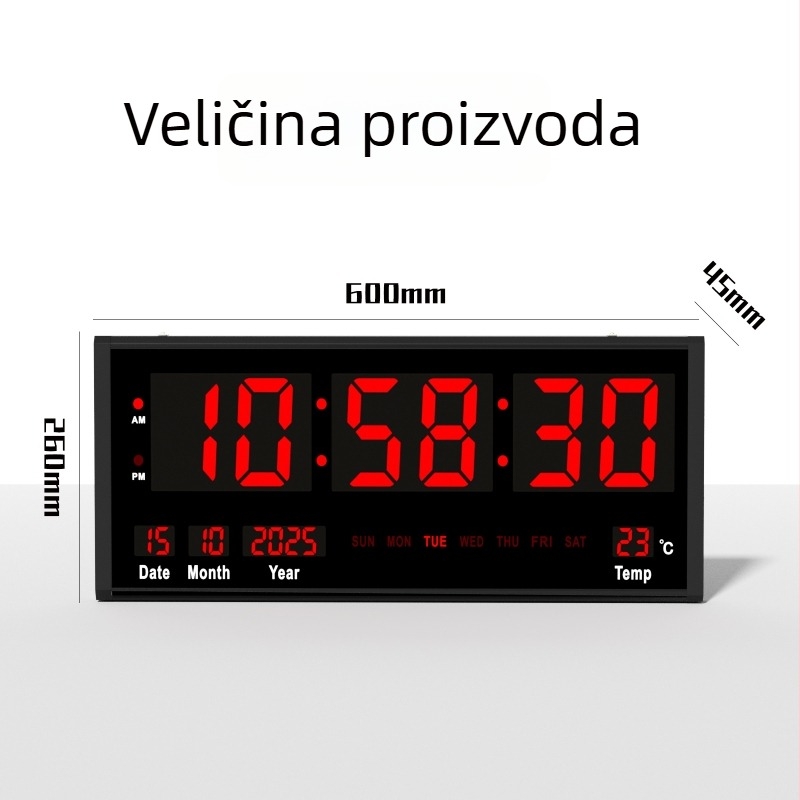 iTICK zidni sat s LED digitalnim prikazom, vječni kalendar, svijetli u mraku, moderan metalni kućište sa staklenim brojčanikom, vanjsko napajanje