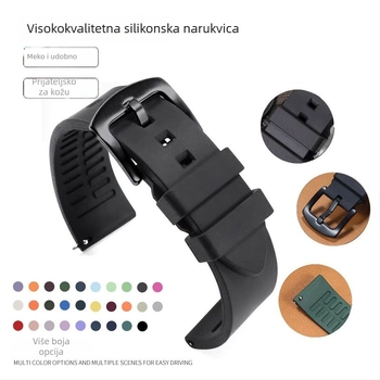 Silikonska narukvica za pametni sat, univerzalna kompatibilnost, minimalistički stil, kopča s iglom, širine 19/20/21/22/24 mm
