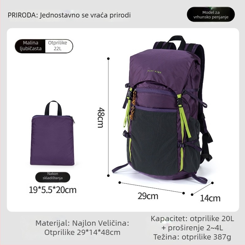 PlayKing Planinski ruksak – ultralak najlonski materijal, Unisex, proširiva kapaciteta, smanjuje opterećenje, kompaktno skladištenje
