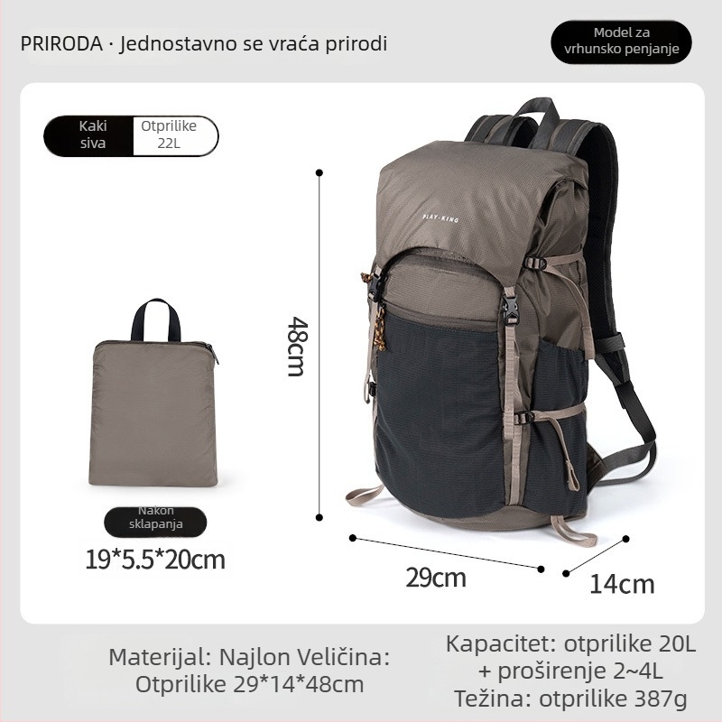 PlayKing Planinski ruksak – ultralak najlonski materijal, Unisex, proširiva kapaciteta, smanjuje opterećenje, kompaktno skladištenje