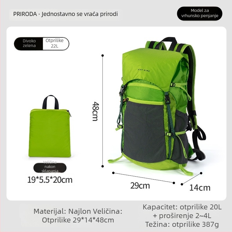 PlayKing Planinski ruksak – ultralak najlonski materijal, Unisex, proširiva kapaciteta, smanjuje opterećenje, kompaktno skladištenje