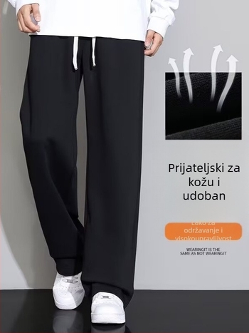 Muške casual hlače s flis podstavom, američkog stila, zimske 2025, hongkonški stil, ravni kroj