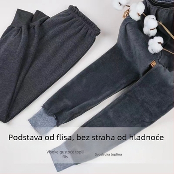 Muške tople hlače s flisom iznutra — uski kroj, 100% poliester, debeli materijal 201–250 g/m²