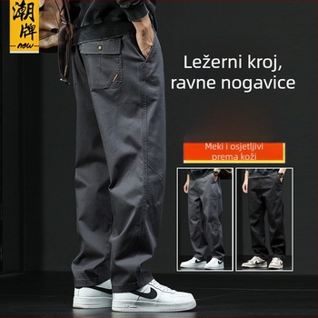 Muške zimske hlače s ravnim krojem, jednofarbne, visokim strukom, zip, 97% pamuk