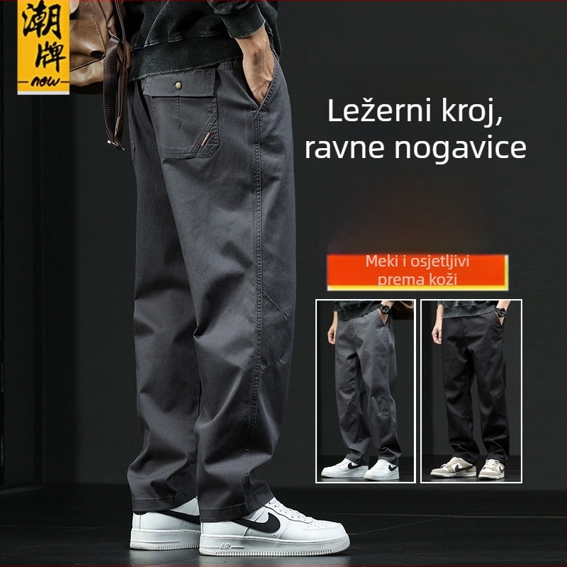Muške zimske hlače s ravnim krojem, jednofarbne, visokim strukom, zip, 97% pamuk