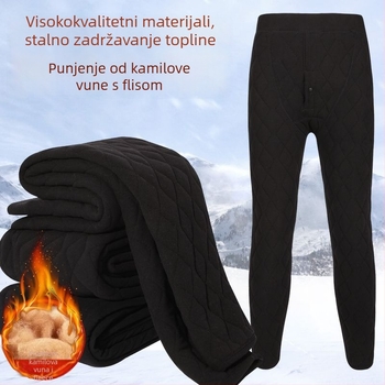 Muške debele zimske hlače od poliestera s fleec podstavom, visokim pojasom, opuštena silueta, jednostruki sloj