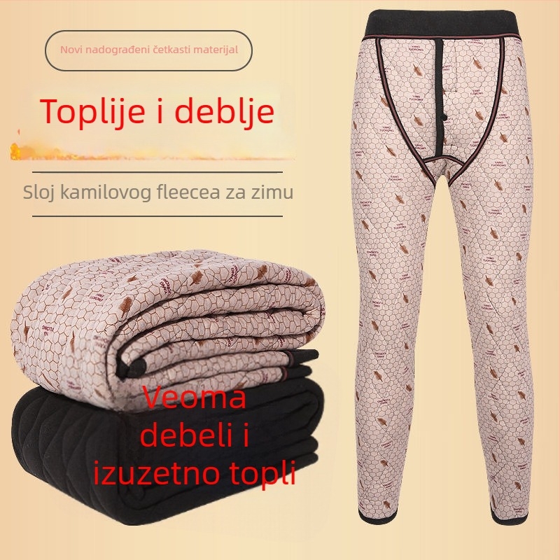Muške debele zimske hlače od poliestera s fleec podstavom, visokim pojasom, opuštena silueta, jednostruki sloj