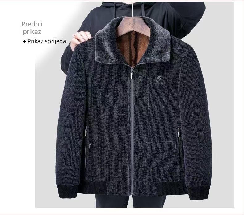 Muška jakna od pamuka s Chenille prešivkom, debela, fleksi podstava, poslovno-opušten stil, ovratnik s reverom, zatvarač sprijed, slobodan kroj, više džepova, jesen 2025