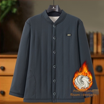 Zimski topli kardigan za starije osobe, debeli polyester osnovni sloj, dugi rukavi, okrugli ovratnik, kopčanje na gumbe