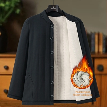 Zimski topli kardigan za starije osobe, debeli polyester osnovni sloj, dugi rukavi, okrugli ovratnik, kopčanje na gumbe