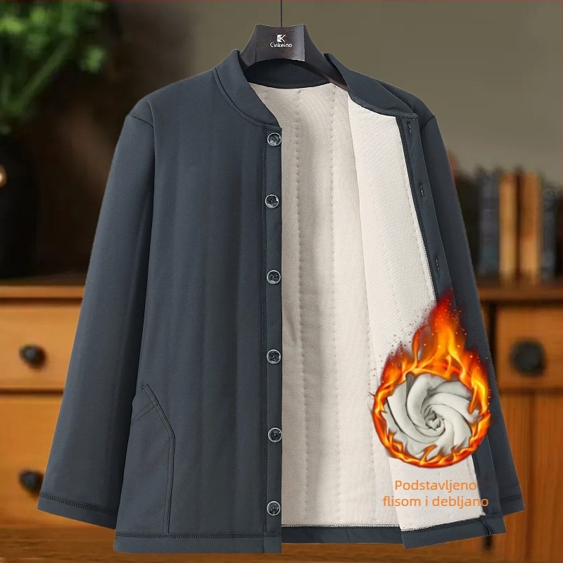 Zimski topli kardigan za starije osobe, debeli polyester osnovni sloj, dugi rukavi, okrugli ovratnik, kopčanje na gumbe