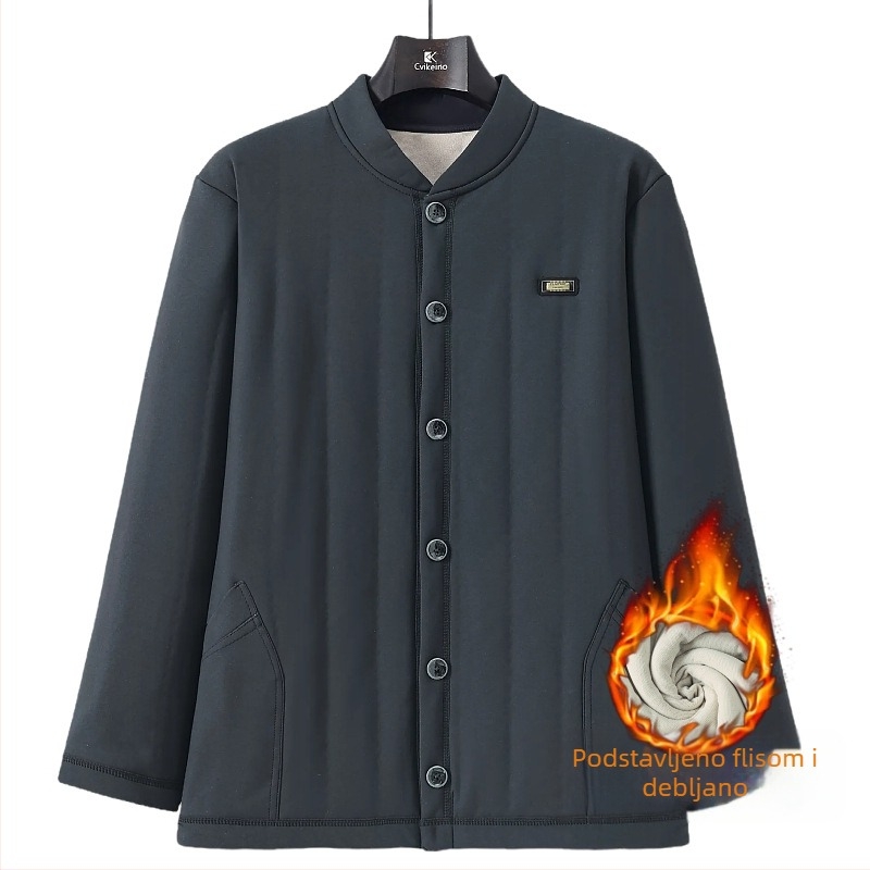 Zimski topli kardigan za starije osobe, debeli polyester osnovni sloj, dugi rukavi, okrugli ovratnik, kopčanje na gumbe