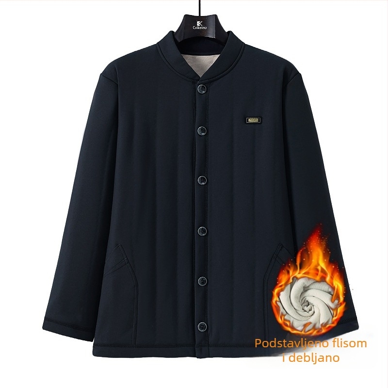 Zimski topli kardigan za starije osobe, debeli polyester osnovni sloj, dugi rukavi, okrugli ovratnik, kopčanje na gumbe