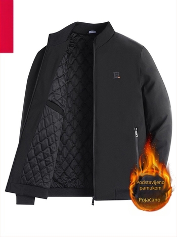 Muško zimsko jakna s visokim ovratnikom, fleec podstava, poliester, džepovi sa zipom, kopčanje na jedno kopčanje