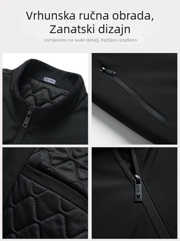 Muško zimsko jakna s visokim ovratnikom, fleec podstava, poliester, džepovi sa zipom, kopčanje na jedno kopčanje