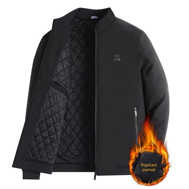 Muško zimsko jakna s visokim ovratnikom, fleec podstava, poliester, džepovi sa zipom, kopčanje na jedno kopčanje