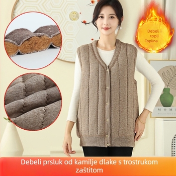 Vesta od kamelje dlake, debeli zimski kardigan stil, širok kroj, 90% kamelje dlake