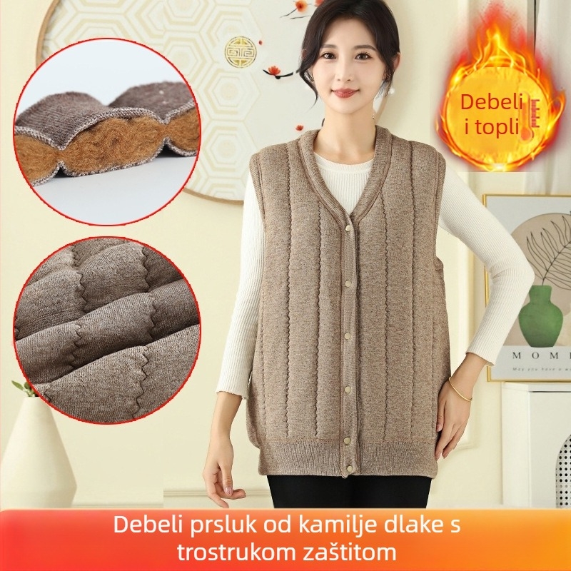Vesta od kamelje dlake, debeli zimski kardigan stil, širok kroj, 90% kamelje dlake